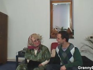 Lonely old grandma pleases young guy