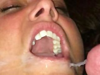 Big messy cumshot all over matures face in