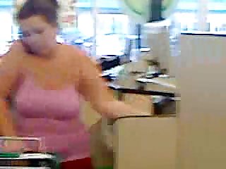 Candid sexy bbw in tight tank top no bra.